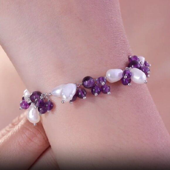 Jewelry - African Amethyst and White Freshwater Pearl Bracelet